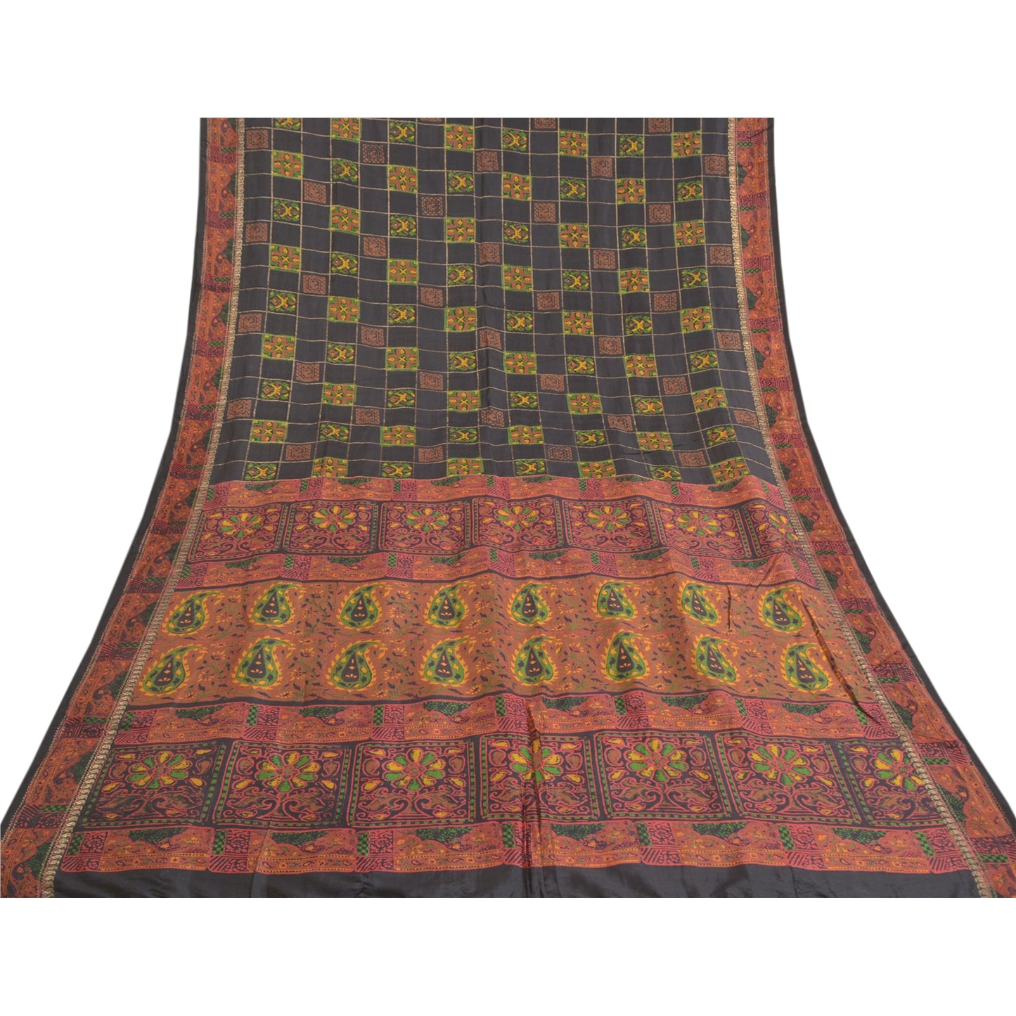 Sanskriti Vintage Black Heavy Indian Sarees Pure Silk Printed Woven Sari Fabric