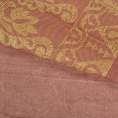 Sanskriti Vintage Saree 100% Pure Cotton Pink Indian Saree Woven Work 5yd Craft Fabric Recycled BohoQuilting Material For DIY Projects
