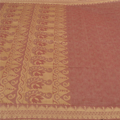 Sanskriti Vintage Saree 100% Pure Cotton Pink Indian Saree Woven Work 5yd Craft Fabric Recycled BohoQuilting Material For DIY Projects