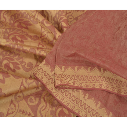 Sanskriti Vintage Saree 100% Pure Cotton Pink Indian Saree Woven Work 5yd Craft Fabric Recycled BohoQuilting Material For DIY Projects