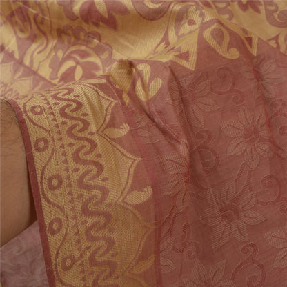 Sanskriti Vintage Saree 100% Pure Cotton Pink Indian Saree Woven Work 5yd Craft Fabric Recycled BohoQuilting Material For DIY Projects