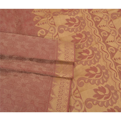 Sanskriti Vintage Saree 100% Pure Cotton Pink Indian Saree Woven Work 5yd Craft Fabric Recycled BohoQuilting Material For DIY Projects