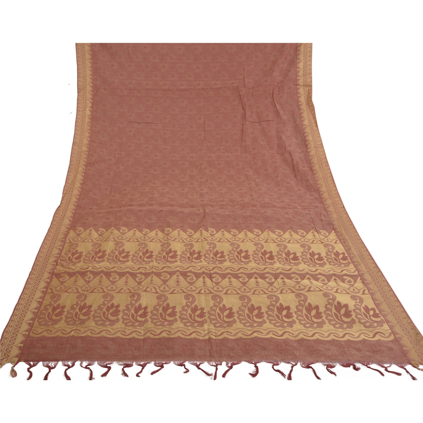 Sanskriti Vintage Saree 100% Pure Cotton Pink Indian Saree Woven Work 5yd Craft Fabric Recycled BohoQuilting Material For DIY Projects