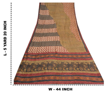 Sanskriti Vintage Green Heavy Sarees 100% Pure Silk Handmade Kantha Sari Sustainable Fabric