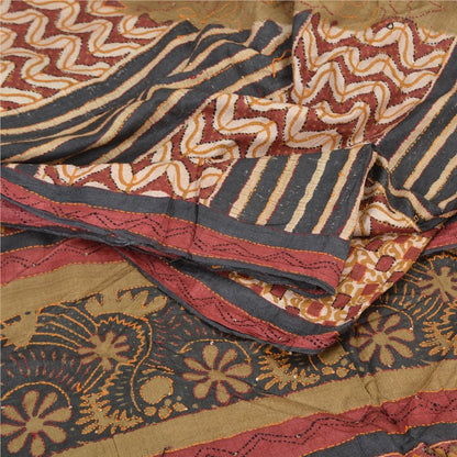 Sanskriti Vintage Green Heavy Sarees 100% Pure Silk Handmade Kantha Sari Sustainable Fabric