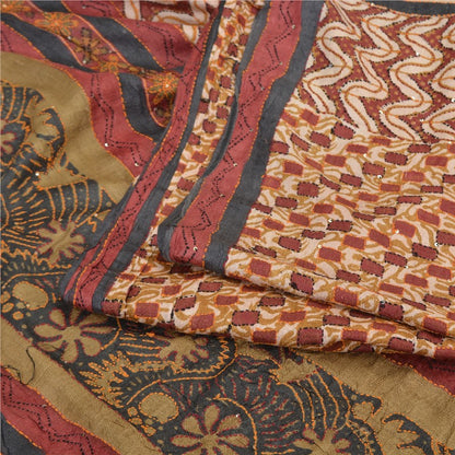 Sanskriti Vintage Green Heavy Sarees 100% Pure Silk Handmade Kantha Sari Sustainable Fabric