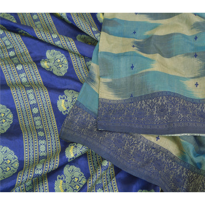 Sanskriti Vintage Indian Sarees 100% Pure Silk Woven Sari 5 Yard Fabric