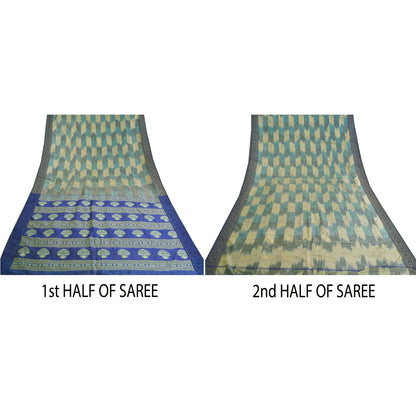 Sanskriti Vintage Indian Sarees 100% Pure Silk Woven Sari 5 Yard Fabric