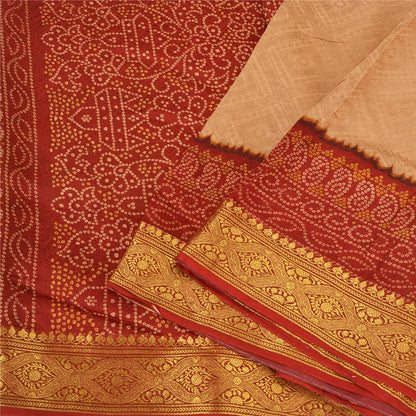 Sanskriti Vintage Dark Red Sarees Blend Silk Woven Bandhani Print Sari Fabric