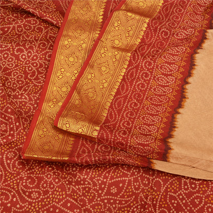 Sanskriti Vintage Dark Red Sarees Blend Silk Woven Bandhani Print Sari Fabric