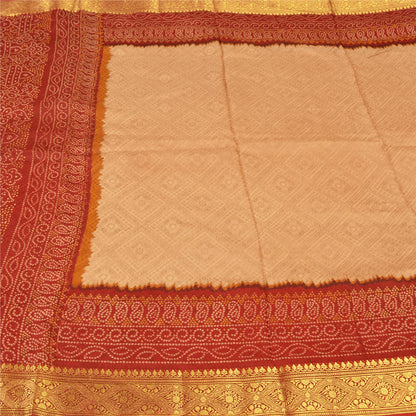Sanskriti Vintage Dark Red Sarees Blend Silk Woven Bandhani Print Sari Fabric