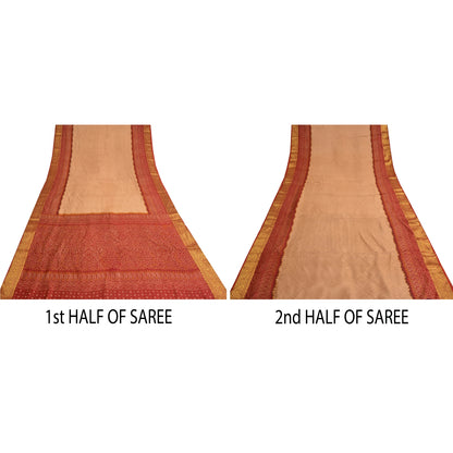 Sanskriti Vintage Dark Red Sarees Blend Silk Woven Bandhani Print Sari Fabric