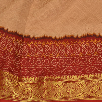 Sanskriti Vintage Dark Red Sarees Blend Silk Woven Bandhani Print Sari Fabric