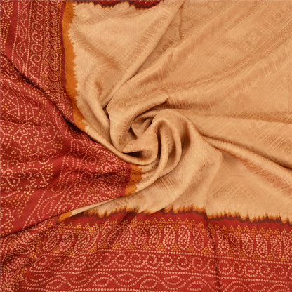Sanskriti Vintage Dark Red Sarees Blend Silk Woven Bandhani Print Sari Fabric