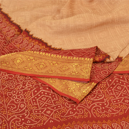 Sanskriti Vintage Dark Red Sarees Blend Silk Woven Bandhani Print Sari Fabric