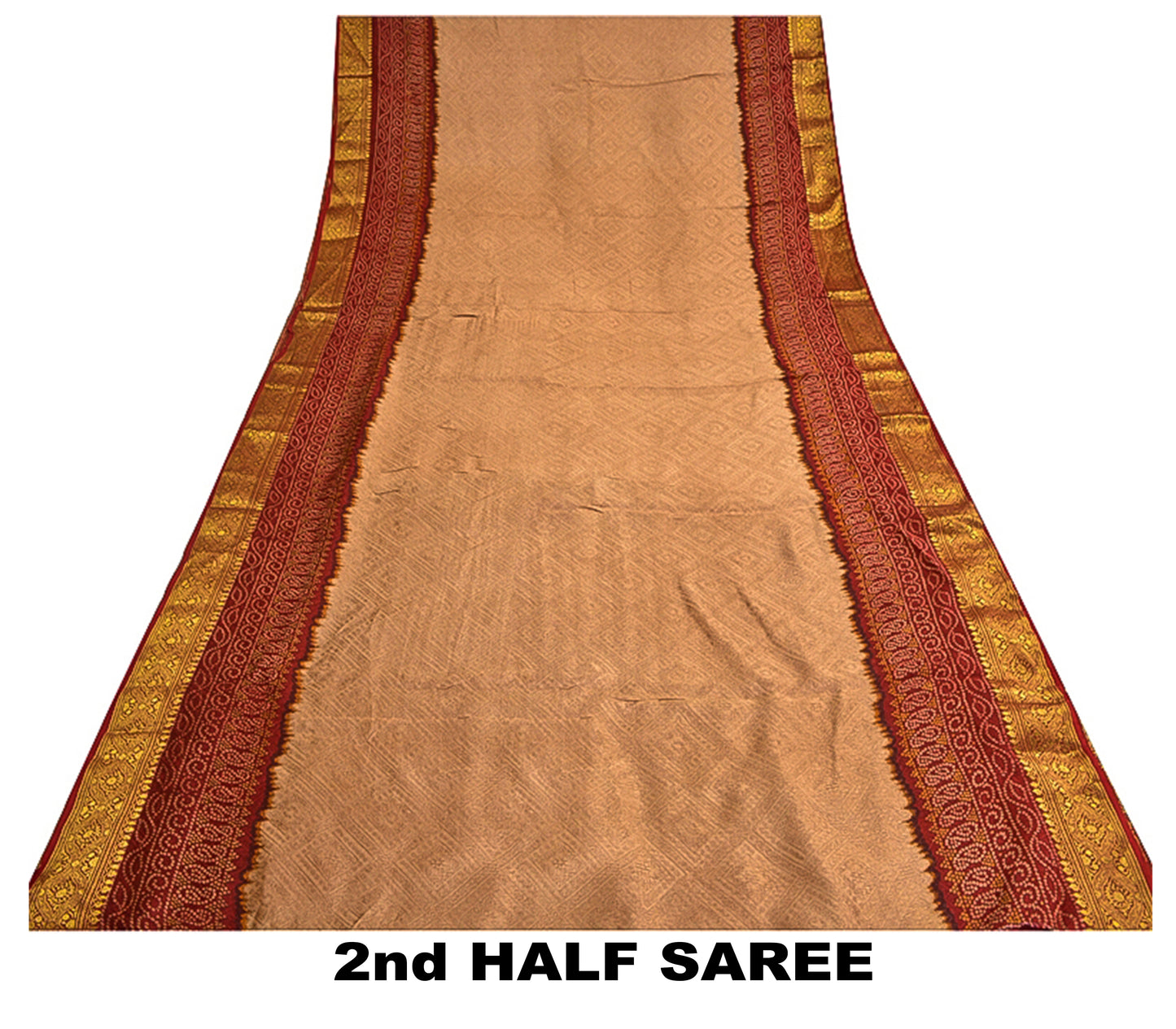 Sanskriti Vintage Dark Red Sarees Blend Silk Woven Bandhani Print Sari Fabric