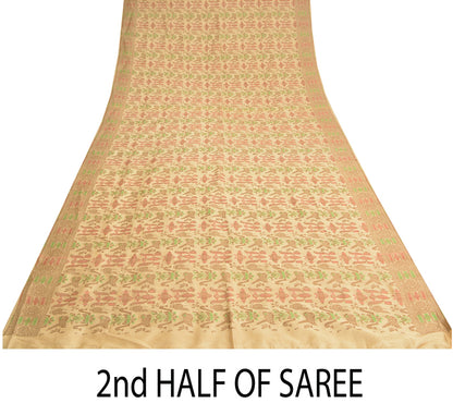 Sanskriti Vintage Fawn Craft Supplies Indian Sarees Pure Silk Woven Sari Fabric