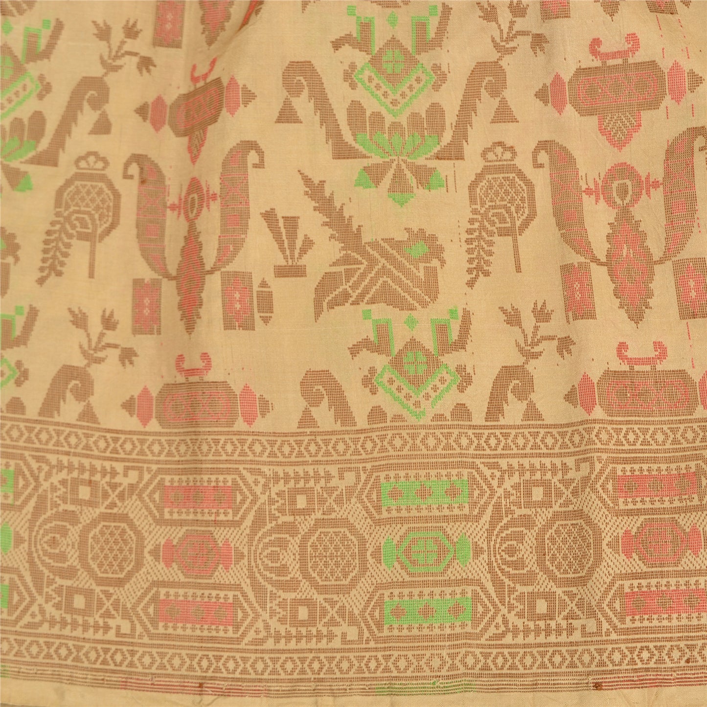 Sanskriti Vintage Fawn Craft Supplies Indian Sarees Pure Silk Woven Sari Fabric