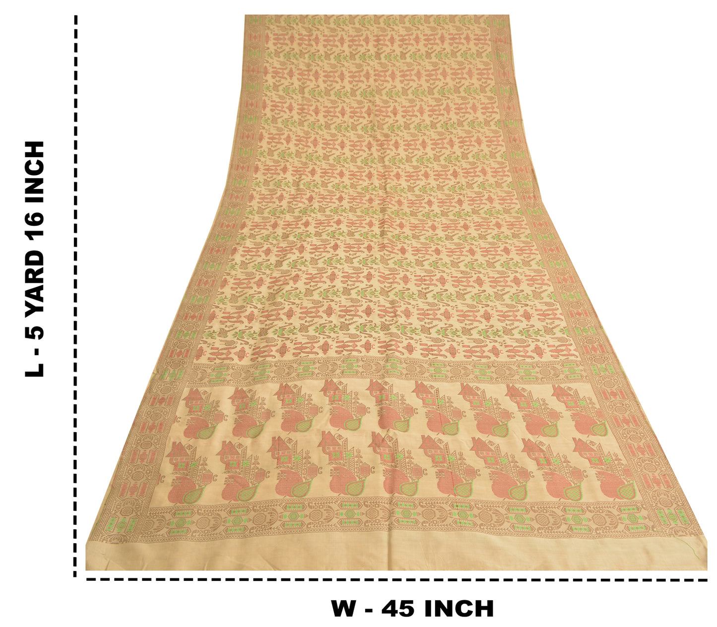 Sanskriti Vintage Fawn Craft Supplies Indian Sarees Pure Silk Woven Sari Fabric