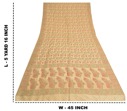 Sanskriti Vintage Fawn Craft Supplies Indian Sarees Pure Silk Woven Sari Fabric