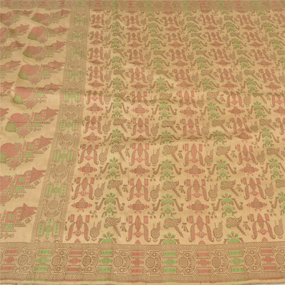 Sanskriti Vintage Fawn Craft Supplies Indian Sarees Pure Silk Woven Sari Fabric