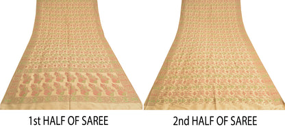 Sanskriti Vintage Fawn Craft Supplies Indian Sarees Pure Silk Woven Sari Fabric
