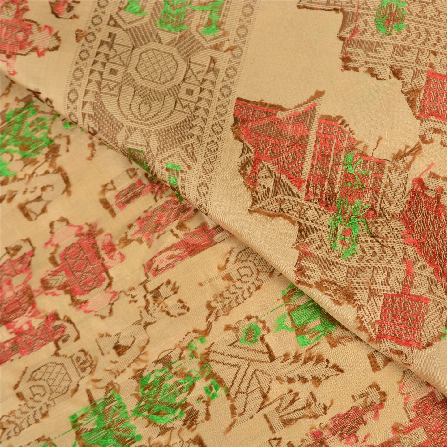 Sanskriti Vintage Fawn Craft Supplies Indian Sarees Pure Silk Woven Sari Fabric