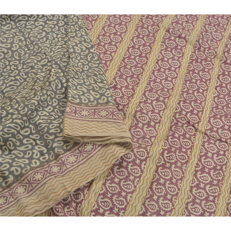 Sanskriti Vintage Grey Indian Sarees 100% Pure Silk Printed Premium Sari Fabric