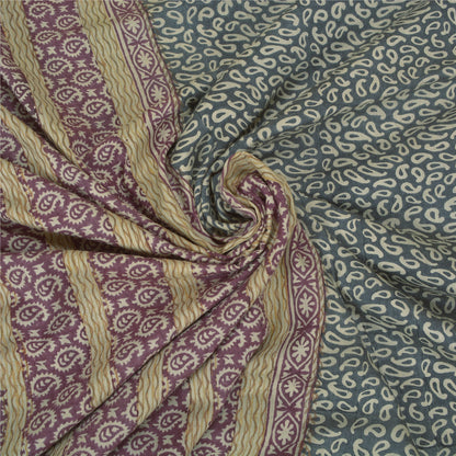 Sanskriti Vintage Grey Indian Sarees 100% Pure Silk Printed Premium Sari Fabric
