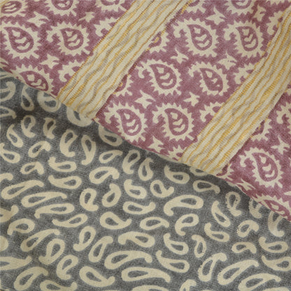 Sanskriti Vintage Grey Indian Sarees 100% Pure Silk Printed Premium Sari Fabric