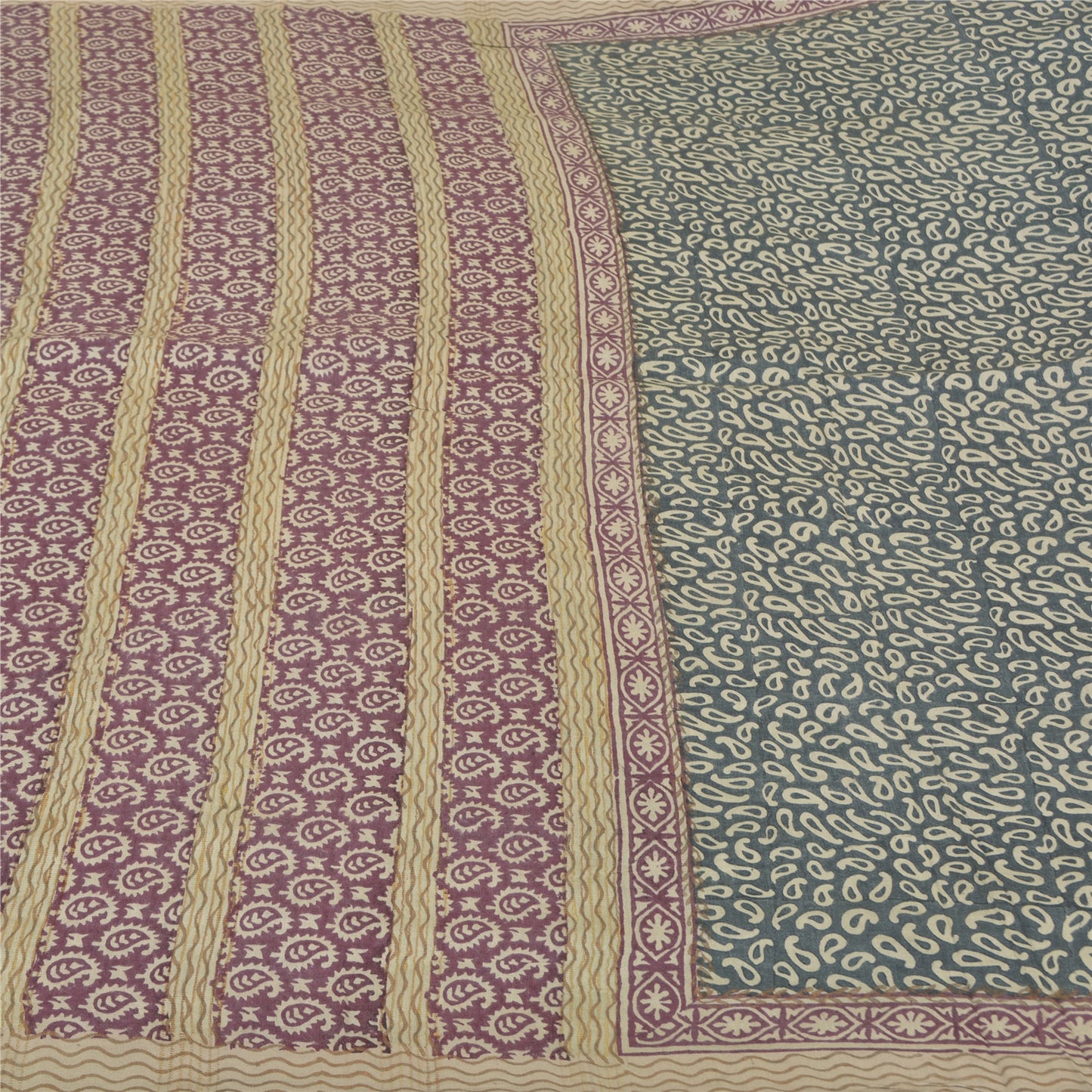 Sanskriti Vintage Grey Indian Sarees 100% Pure Silk Printed Premium Sari Fabric