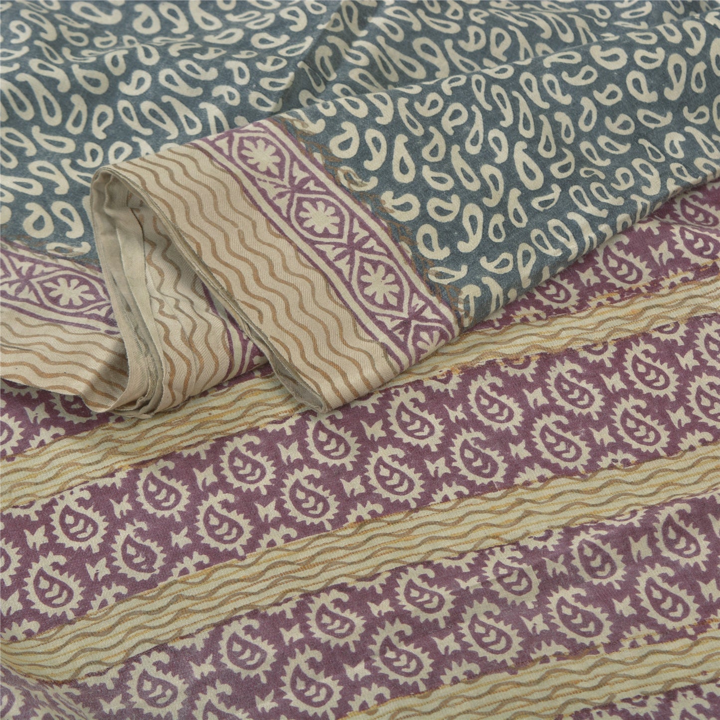 Sanskriti Vintage Grey Indian Sarees 100% Pure Silk Printed Premium Sari Fabric