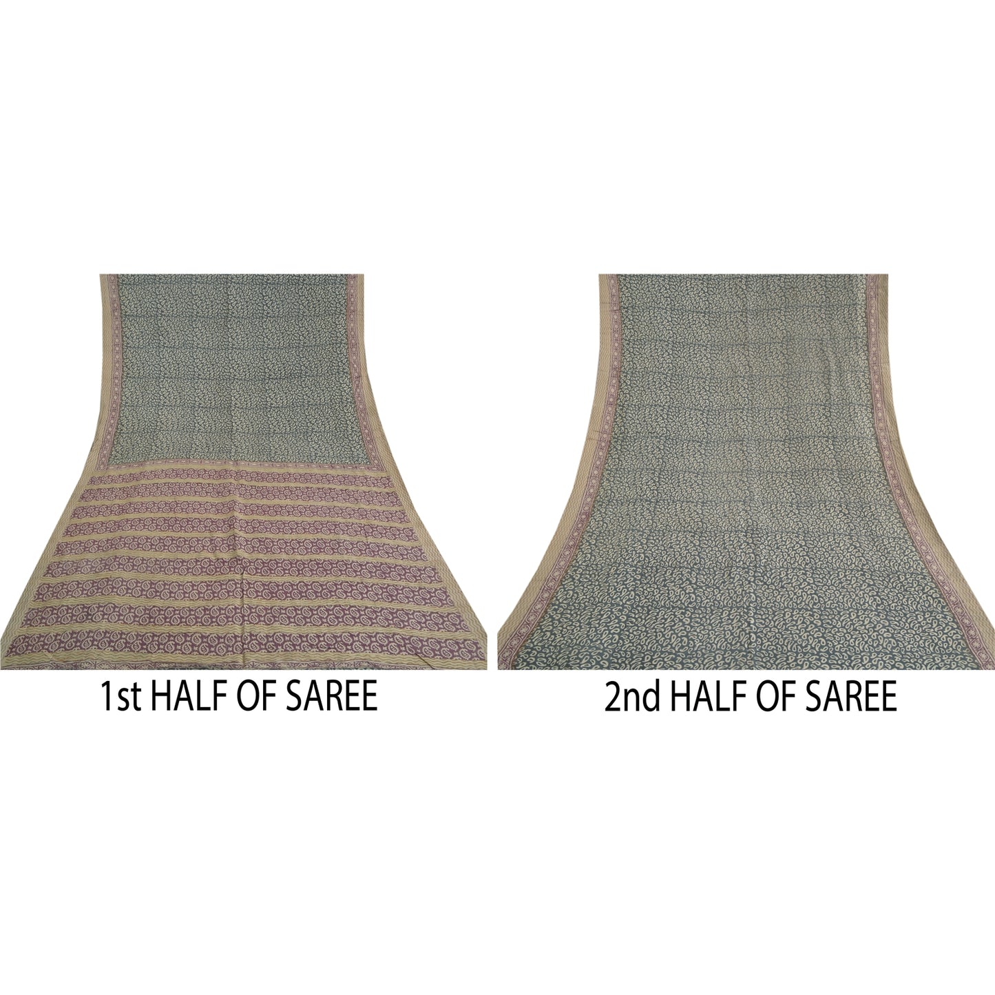 Sanskriti Vintage Grey Indian Sarees 100% Pure Silk Printed Premium Sari Fabric