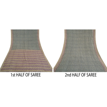 Sanskriti Vintage Grey Indian Sarees 100% Pure Silk Printed Premium Sari Fabric