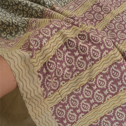 Sanskriti Vintage Grey Indian Sarees 100% Pure Silk Printed Premium Sari Fabric