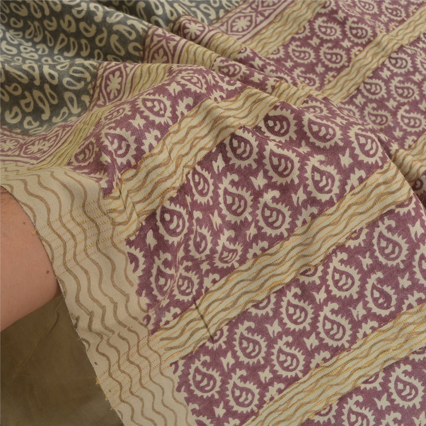 Sanskriti Vintage Grey Indian Sarees 100% Pure Silk Printed Premium Sari Fabric