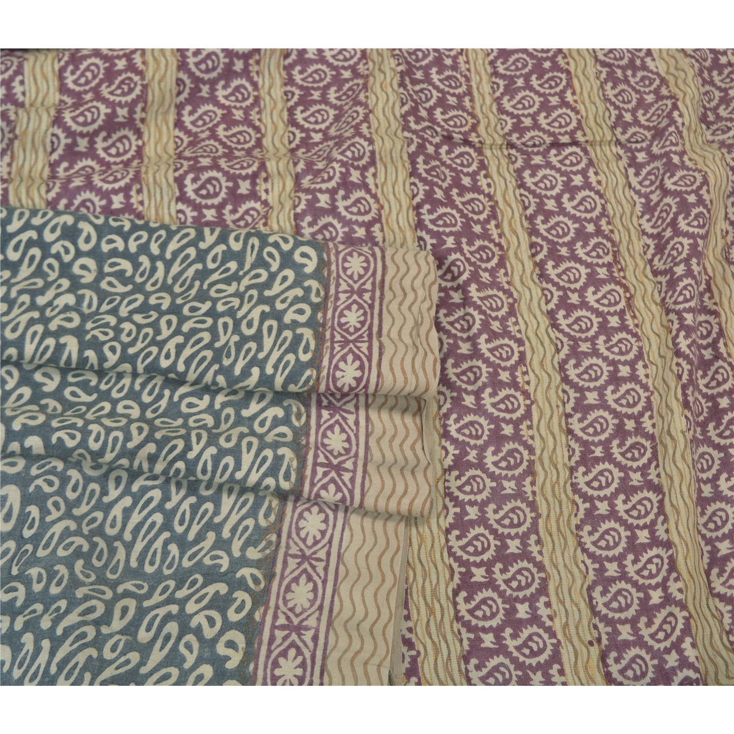 Sanskriti Vintage Grey Indian Sarees 100% Pure Silk Printed Premium Sari Fabric