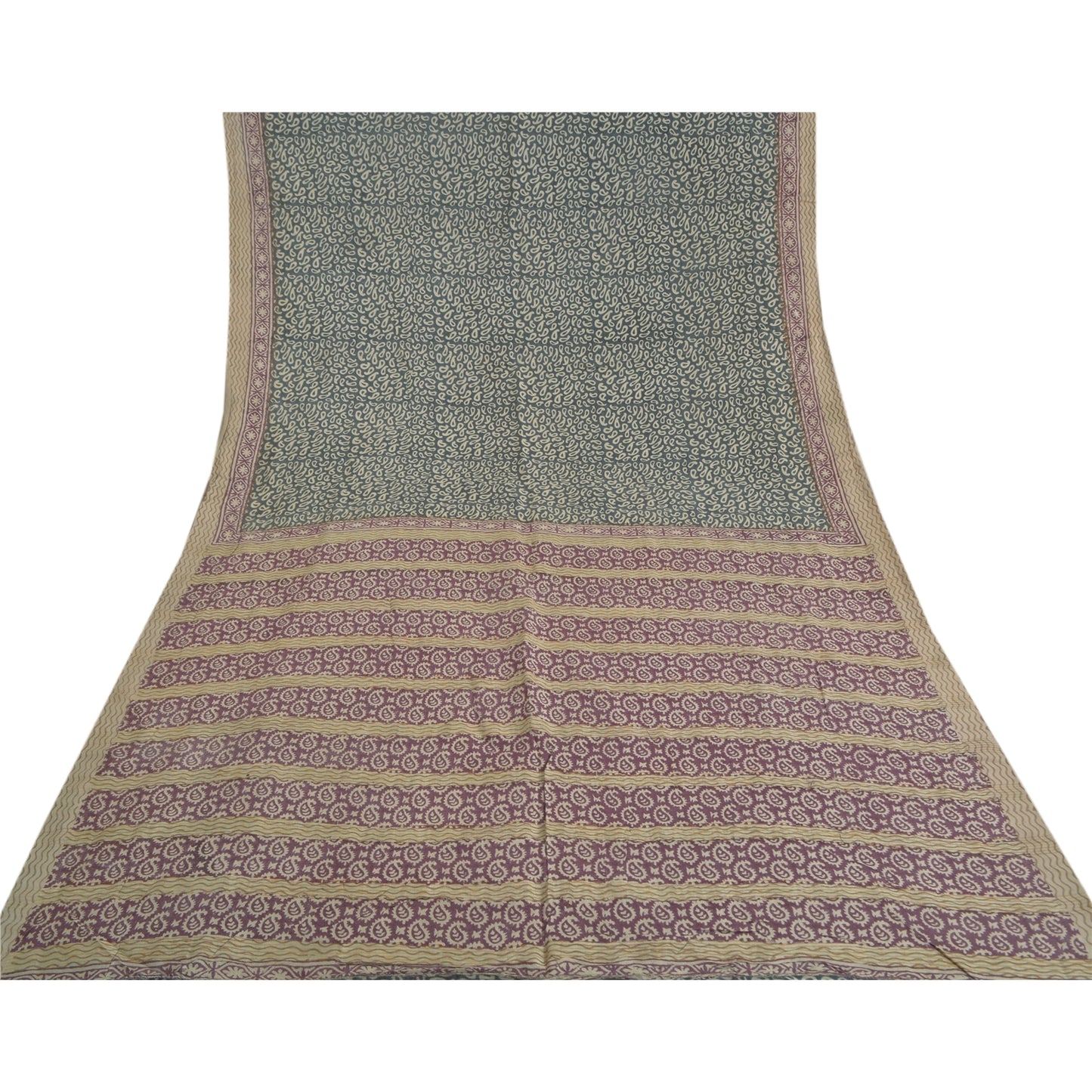 Sanskriti Vintage Grey Indian Sarees 100% Pure Silk Printed Premium Sari Fabric