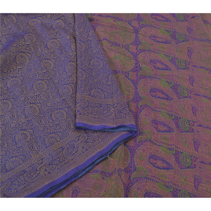 Sanskriti Vintage Saree 100% Pure Silk Blue Handwoven Heavy Sarees Banarasi Tanchoi 5yd Craft Fabric For Crafting, Upcycling, or Even Wearing, Decor