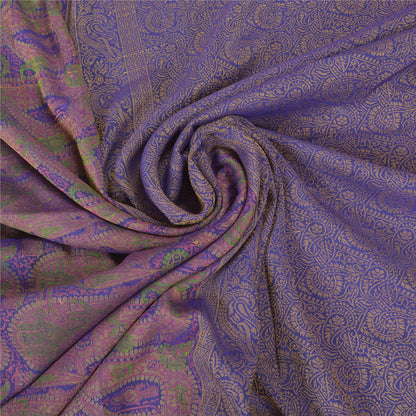 Sanskriti Vintage Saree 100% Pure Silk Blue Handwoven Heavy Sarees Banarasi Tanchoi 5yd Craft Fabric For Crafting, Upcycling, or Even Wearing, Decor