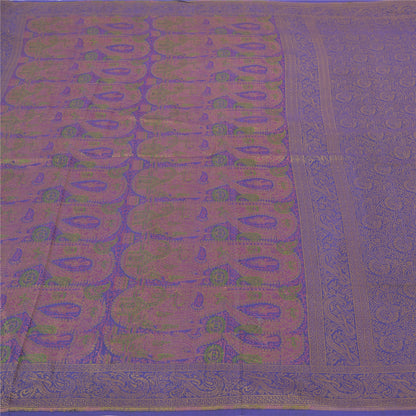 Sanskriti Vintage Saree 100% Pure Silk Blue Handwoven Heavy Sarees Banarasi Tanchoi 5yd Craft Fabric For Crafting, Upcycling, or Even Wearing, Decor