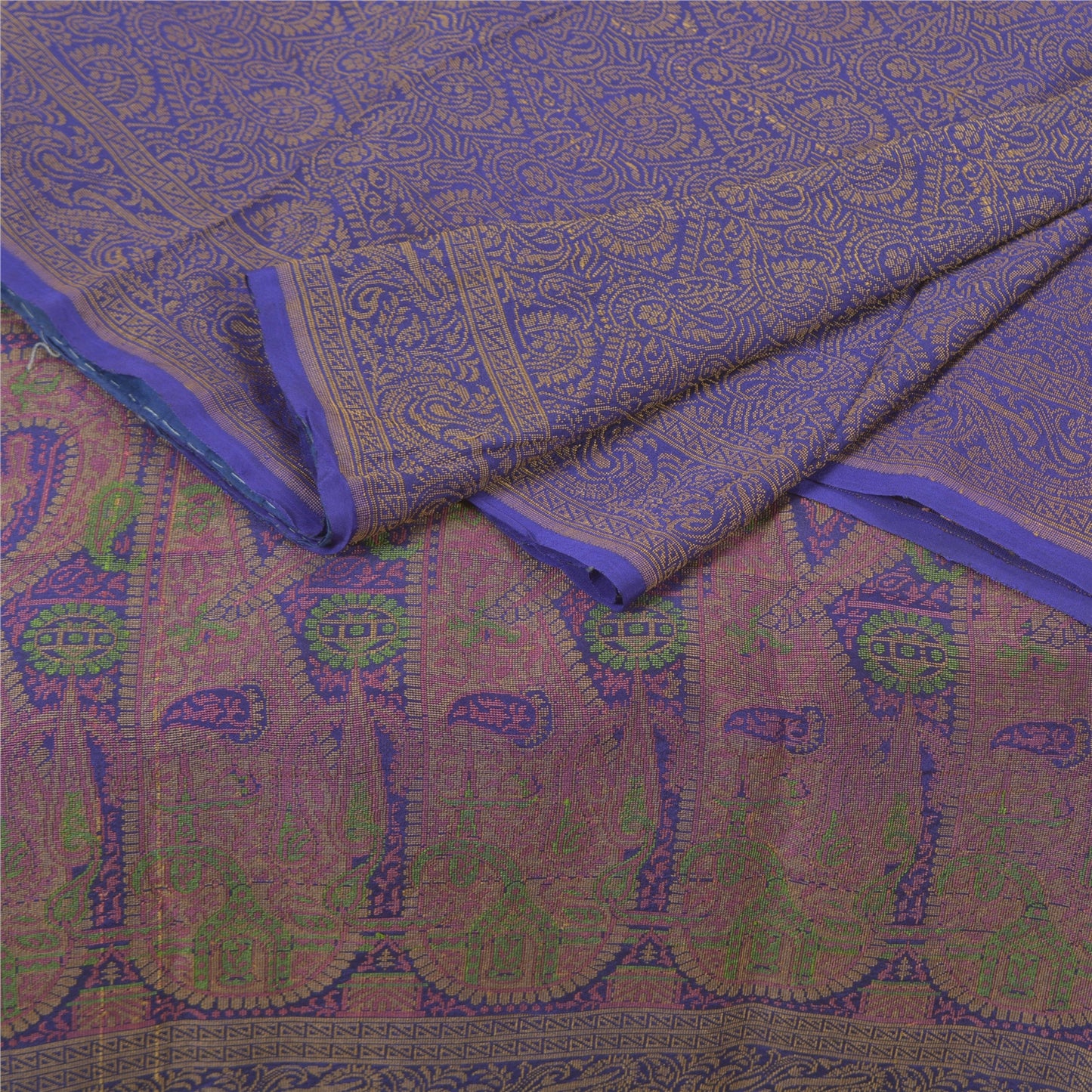 Sanskriti Vintage Saree 100% Pure Silk Blue Handwoven Heavy Sarees Banarasi Tanchoi 5yd Craft Fabric For Crafting, Upcycling, or Even Wearing, Decor