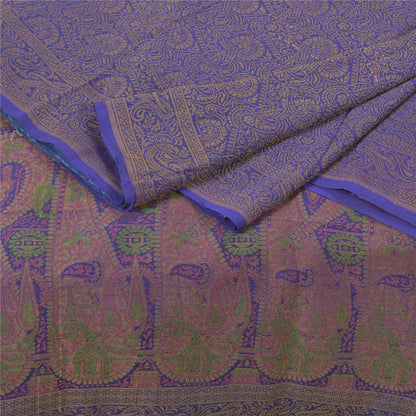 Sanskriti Vintage Saree 100% Pure Silk Blue Handwoven Heavy Sarees Banarasi Tanchoi 5yd Craft Fabric For Crafting, Upcycling, or Even Wearing, Decor