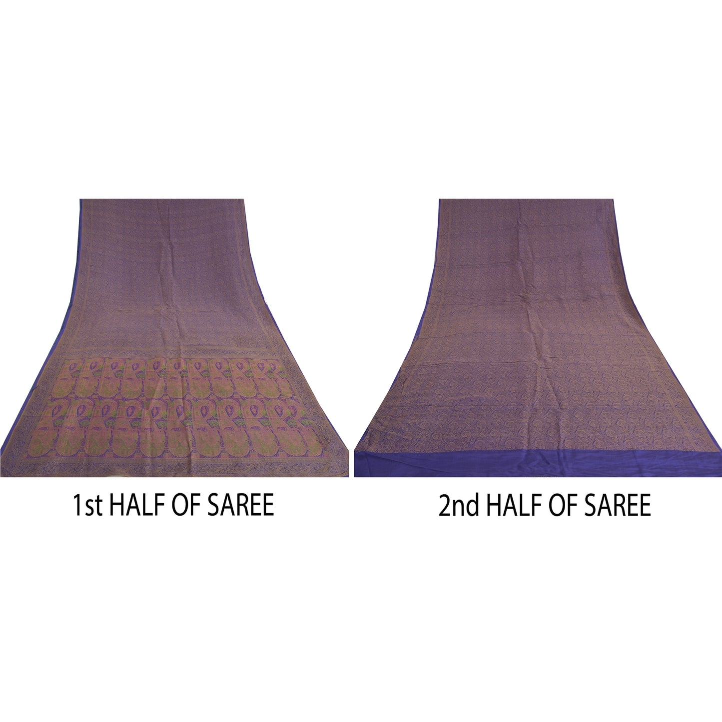 Sanskriti Vintage Saree 100% Pure Silk Blue Handwoven Heavy Sarees Banarasi Tanchoi 5yd Craft Fabric For Crafting, Upcycling, or Even Wearing, Decor