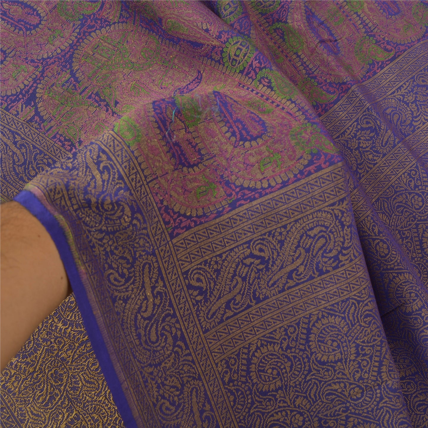 Sanskriti Vintage Saree 100% Pure Silk Blue Handwoven Heavy Sarees Banarasi Tanchoi 5yd Craft Fabric For Crafting, Upcycling, or Even Wearing, Decor
