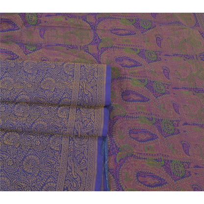 Sanskriti Vintage Saree 100% Pure Silk Blue Handwoven Heavy Sarees Banarasi Tanchoi 5yd Craft Fabric For Crafting, Upcycling, or Even Wearing, Decor