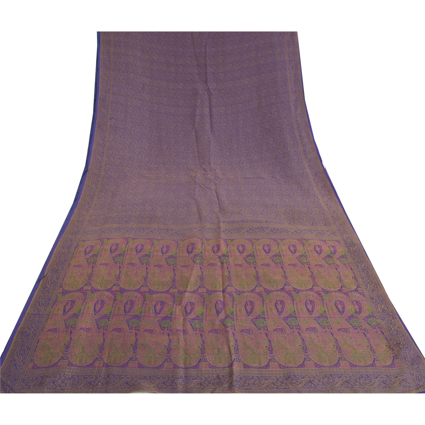 Sanskriti Vintage Saree 100% Pure Silk Blue Handwoven Heavy Sarees Banarasi Tanchoi 5yd Craft Fabric For Crafting, Upcycling, or Even Wearing, Decor