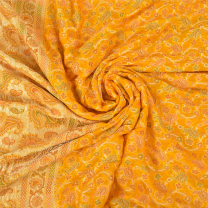 Sanskriti Vintage Yellow Indian Sarees 100% Pure Silk Woven Unique Sari Fabric