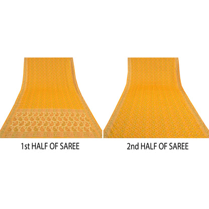 Sanskriti Vintage Yellow Indian Sarees 100% Pure Silk Woven Unique Sari Fabric