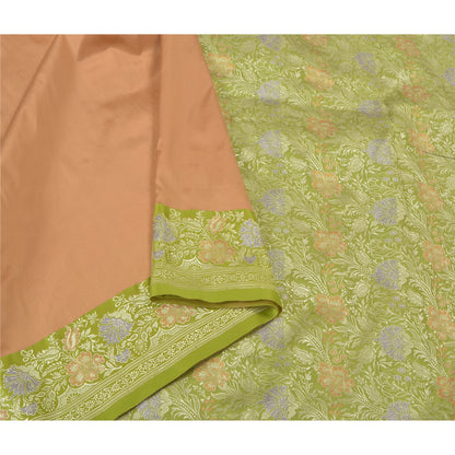 Sanskriti Vintage Green Indian Sarees Satin Woven Party Sari 5 Yard Fabric
